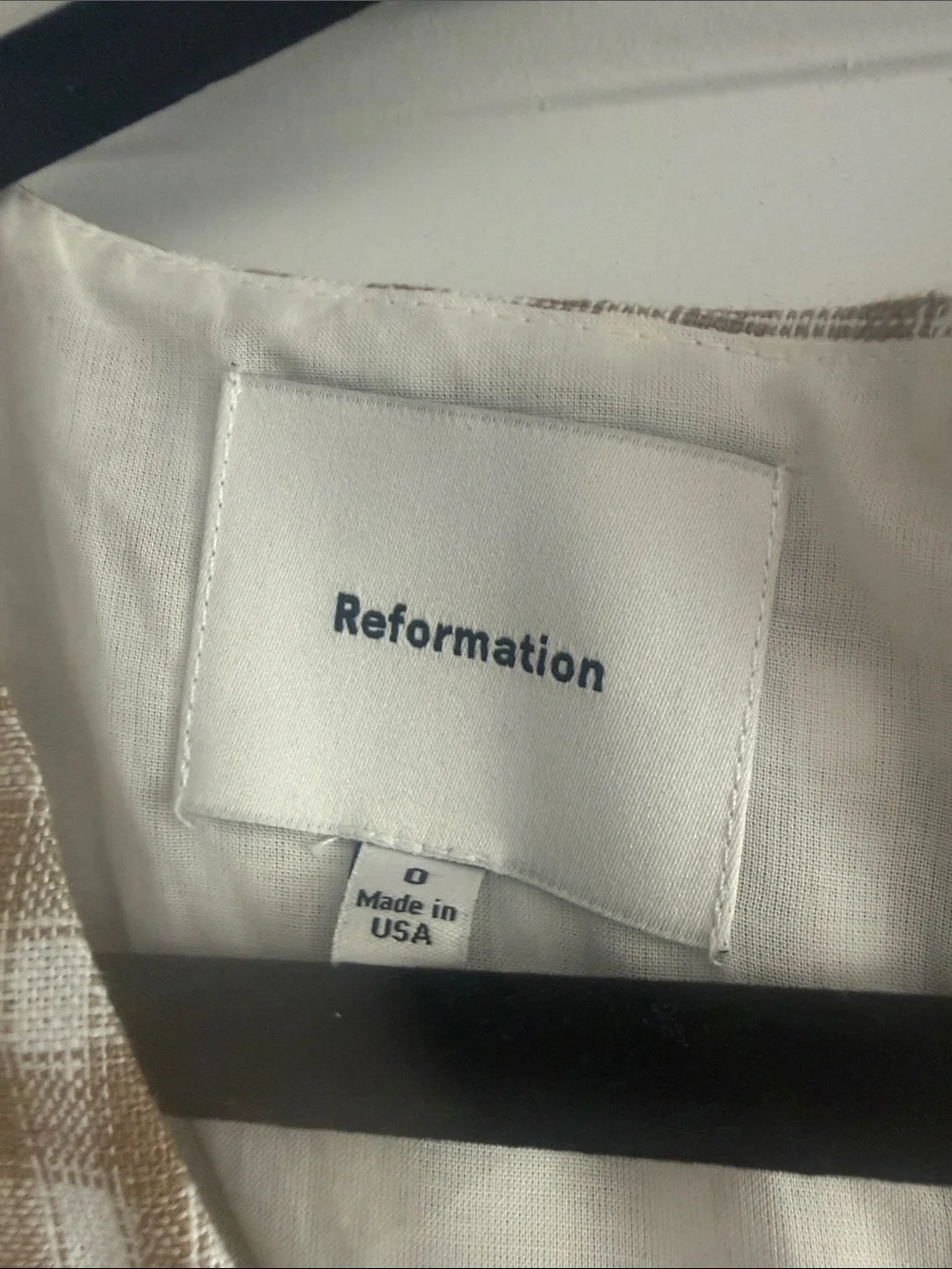 Reformation Beige Gingham Button-Front Midi Dress - Picture 3 of 3